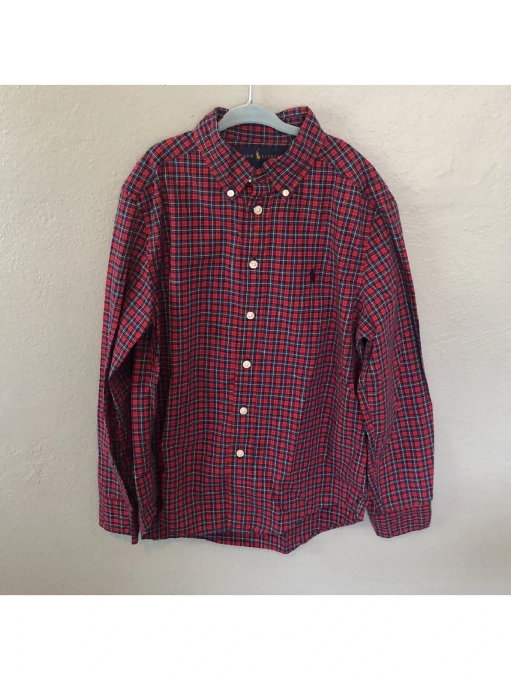 Ralph Lauren Red Plaid Oxford Long Sleeve Button Down Medium 10-12